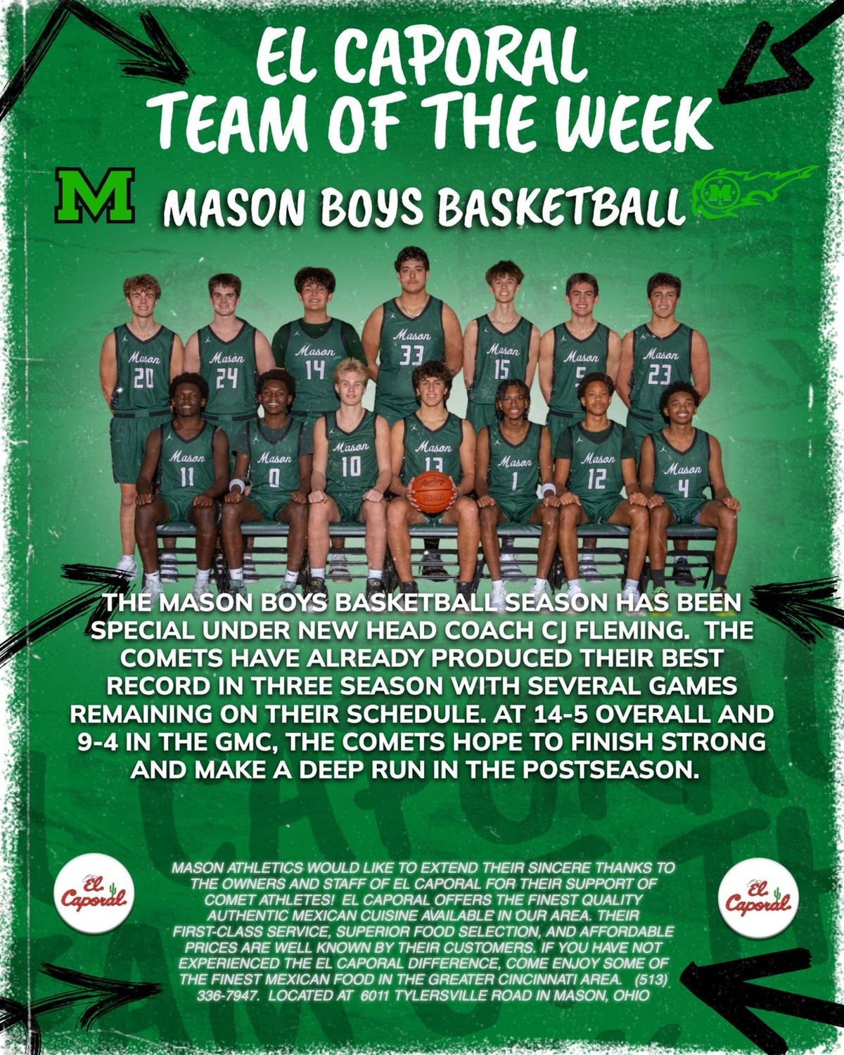 The Boys Basketball Team has been honored as this week’s El Caporal Team of the Week!